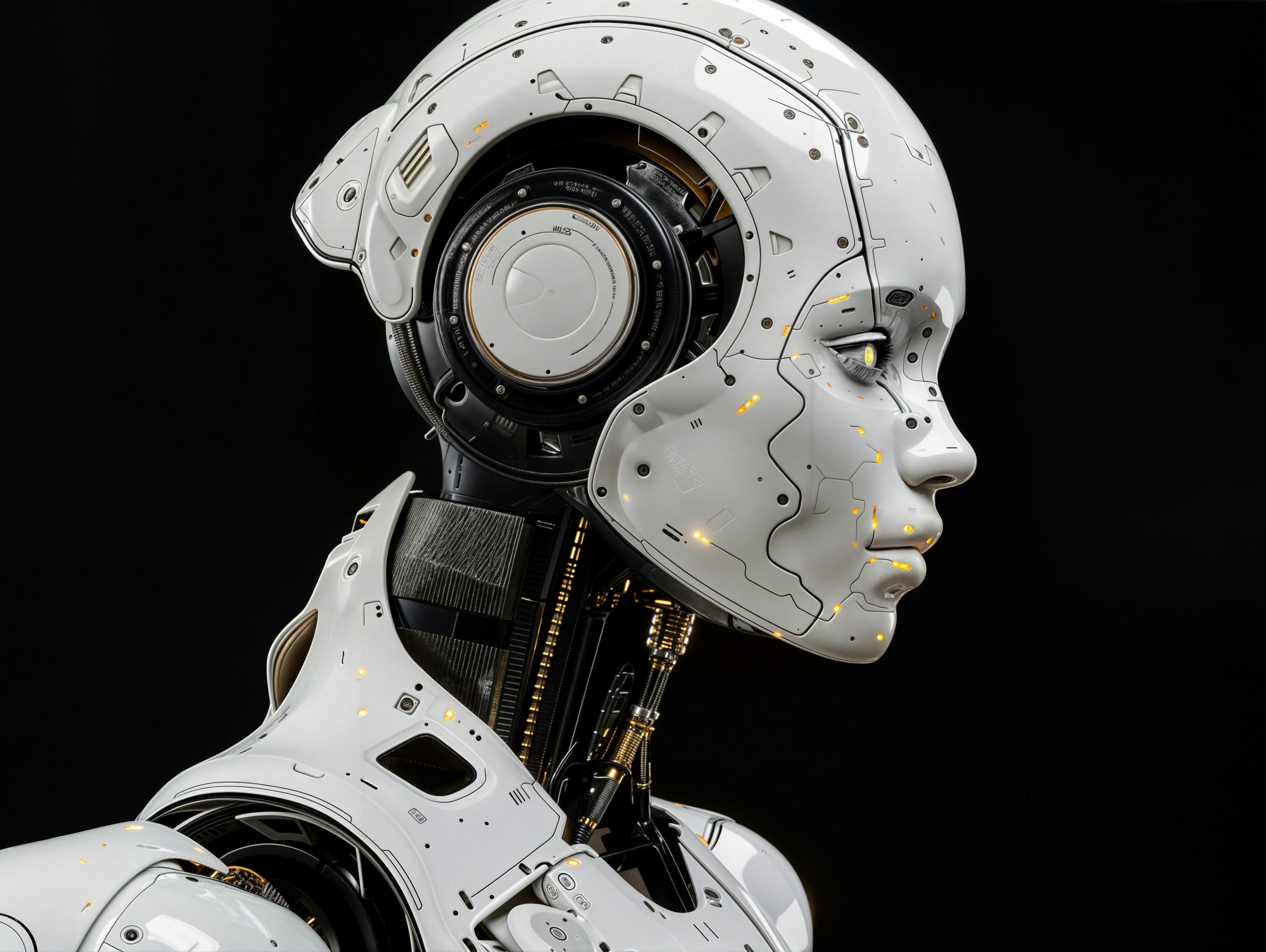 KI-generiertes Bild eines weißen Roboter-Kopfes, der zur Seite blickt